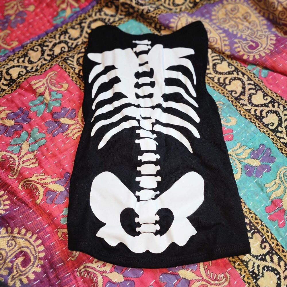 Glow‑in‑the‑Dark Skeleton Dog T‑Shirt | Medium Dog Halloween Costume | Spooky